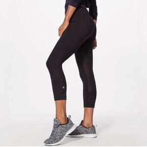 lululemon athletica Black Cropped Leggings with Mesh Panels